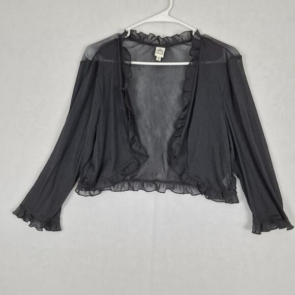 Signature by Sangria Tops - Sangria Black X Large Ruffled Sleeve Sheer Cover Up Cardigan Whimsigoth Romantic